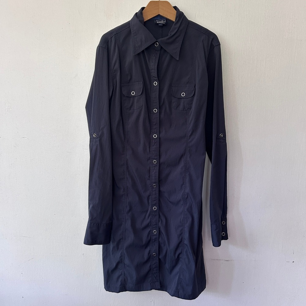 Twik Navy Blue Snap Front Utility Shirt Dress Womens Medium Gorpcore